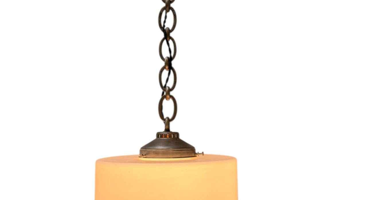 Art Deco Pendant Lamp with Original Milk Glass Shade, 1930s